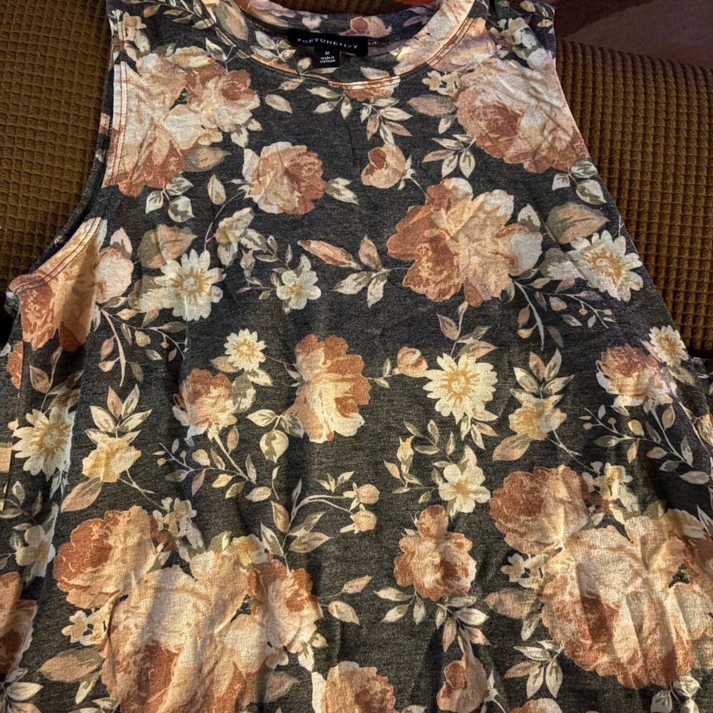 Fortune • Ivy Floral Swing Dress - Charcoal and Tan